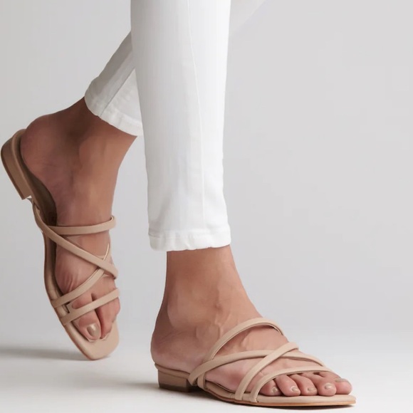TKEES NEW Strappy Leather Sandals Slides Flats Mules Minimalist Neutral White 7 - Picture 11 of 11